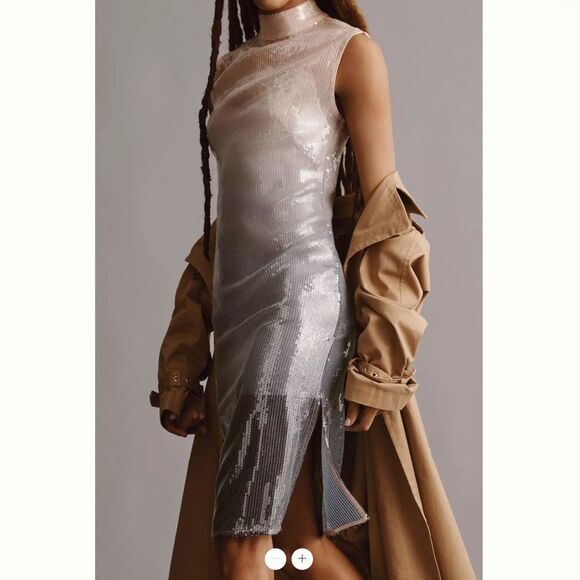 Anthropologie Cap-Sleeve Mock-Neck Slim Midi Dress - Picture 2 of 4